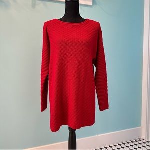 Vince Camuto basket weave red knit tunic sweater. Size L